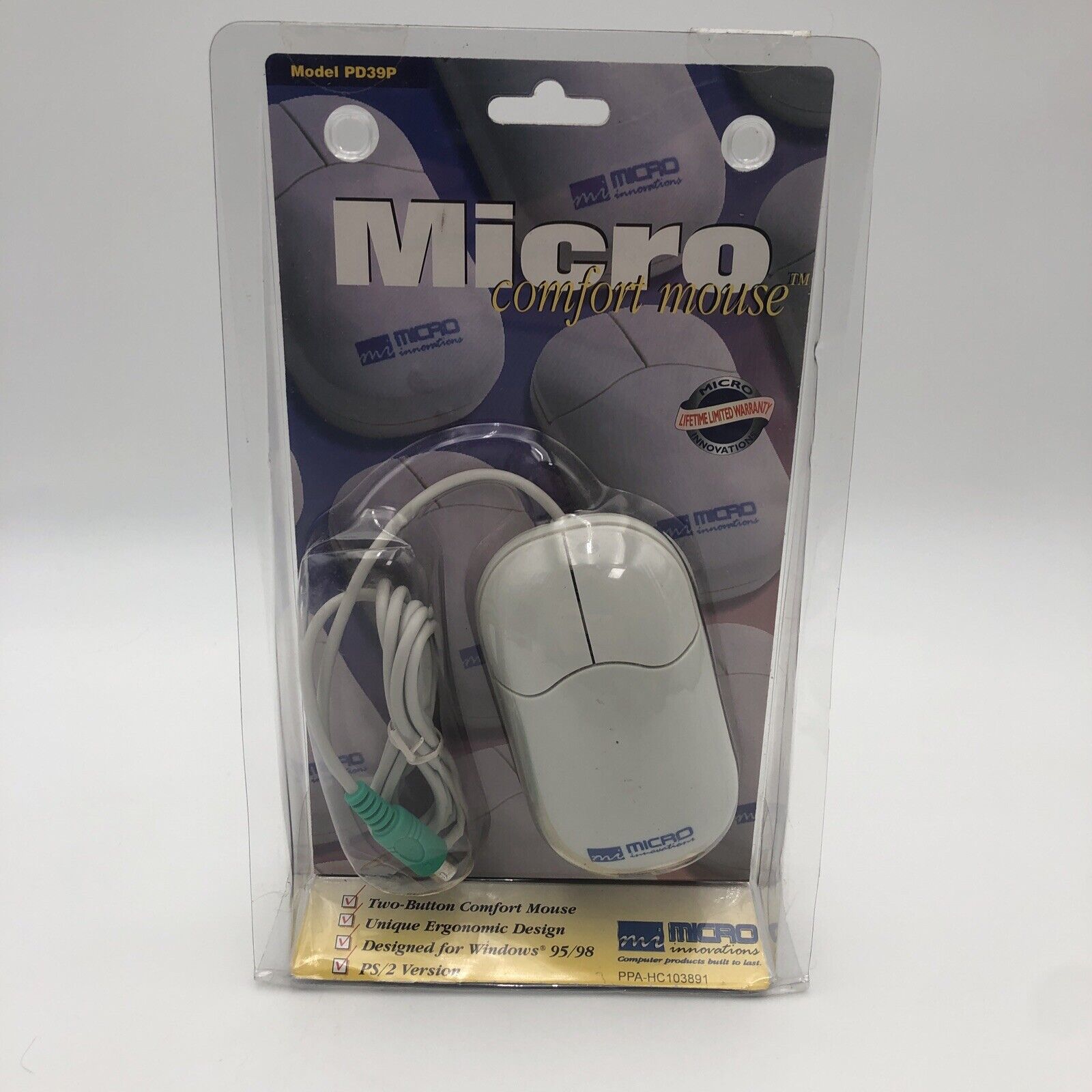 Vintage NOS Factory Sealed Micro Comfort PC Mouse PS/2 PD39P 1998 RETRO GAMING