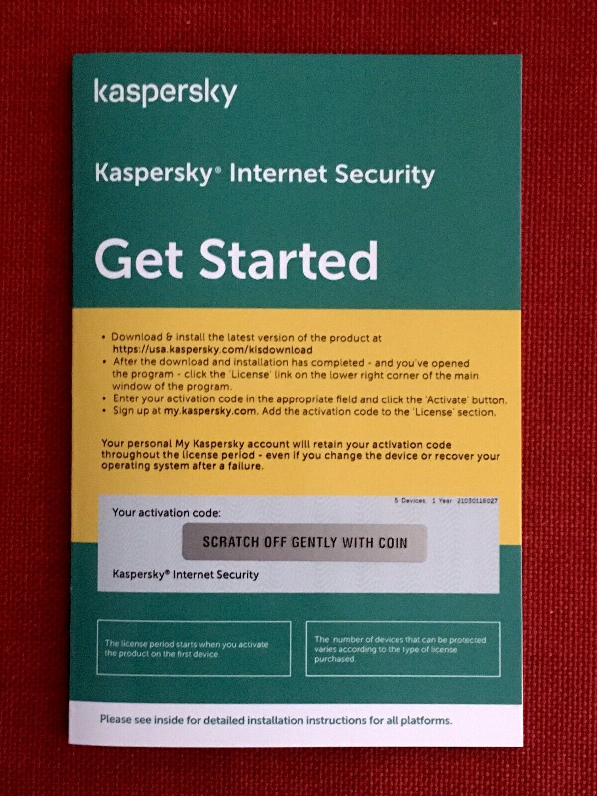 Kaspersky Internet Security 2024 w/Antivirus, 5 Devices (Exp: 4/29/25) Key Card