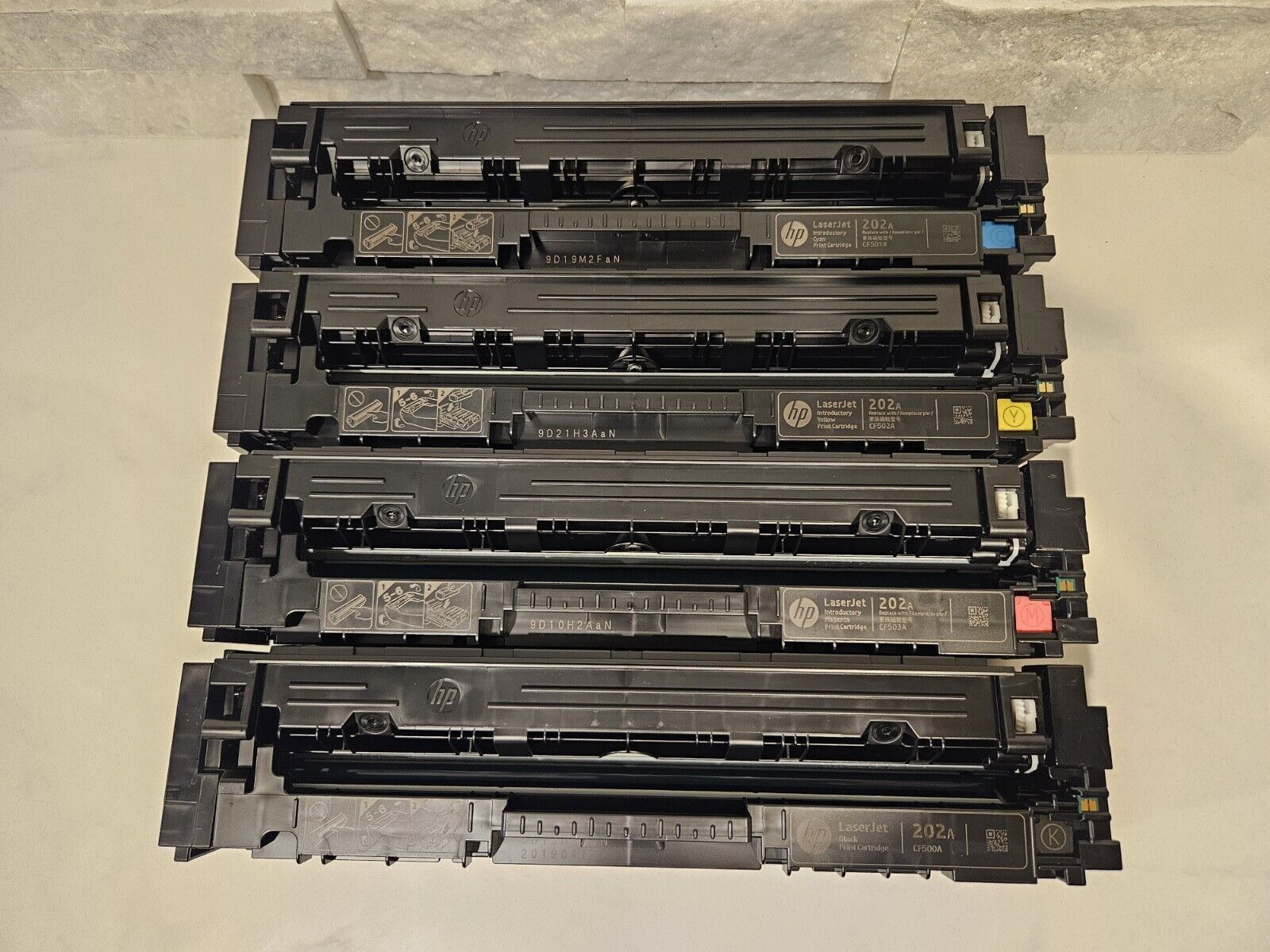 Full Set Of 4 USED/EMPTY HP Laser Jet 202A Toners (Yellow Cyan Magenta Black)