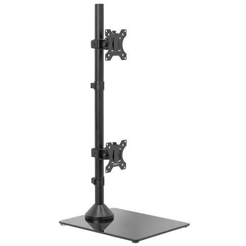 Dual Monitor Desk Stand with Tempered Glass Base, Free-Standing LCD Mount, Ho...