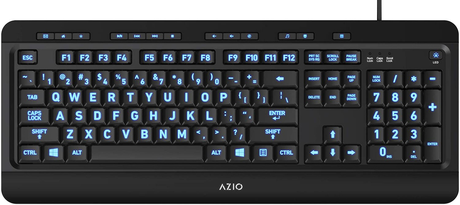 Lighted Computer Keyboard Full Size LED Backlight Multimedia Large Print 3 Color