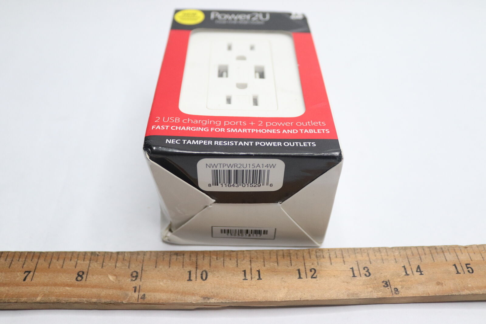 Power2U Electrical Outlet with 2x USB Ports 14 Cu in NWTPWR2U15A14W