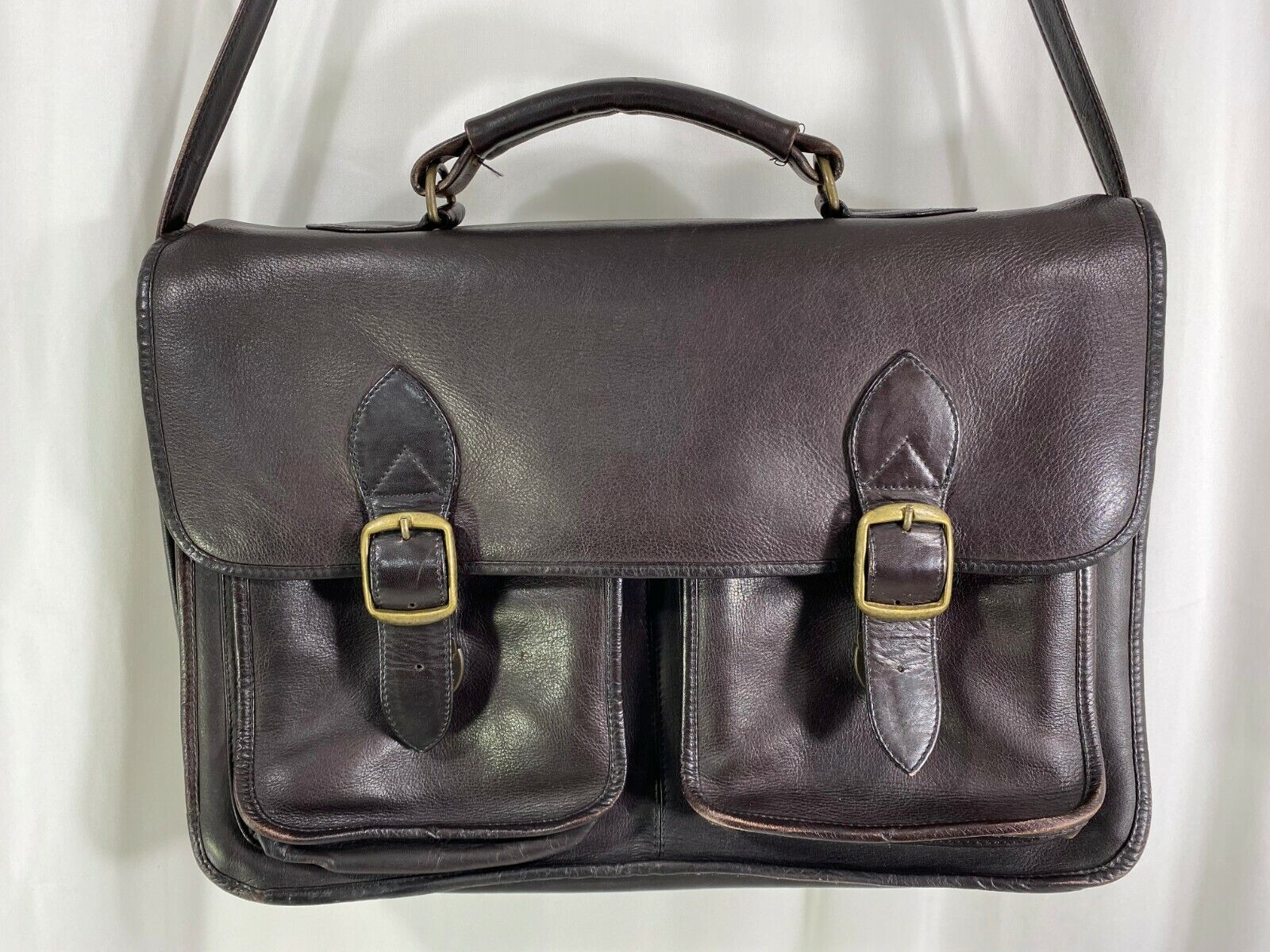 Wilsons Leather Laptop Bag Dark Brown Shoulder Strap Travel Briefcase Vintage