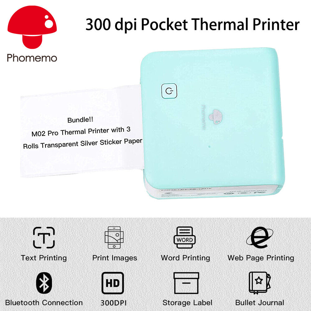 Phomemo M02 Pro 300dpi Mini Pocket Photo Printer Compatible with iOS and Android