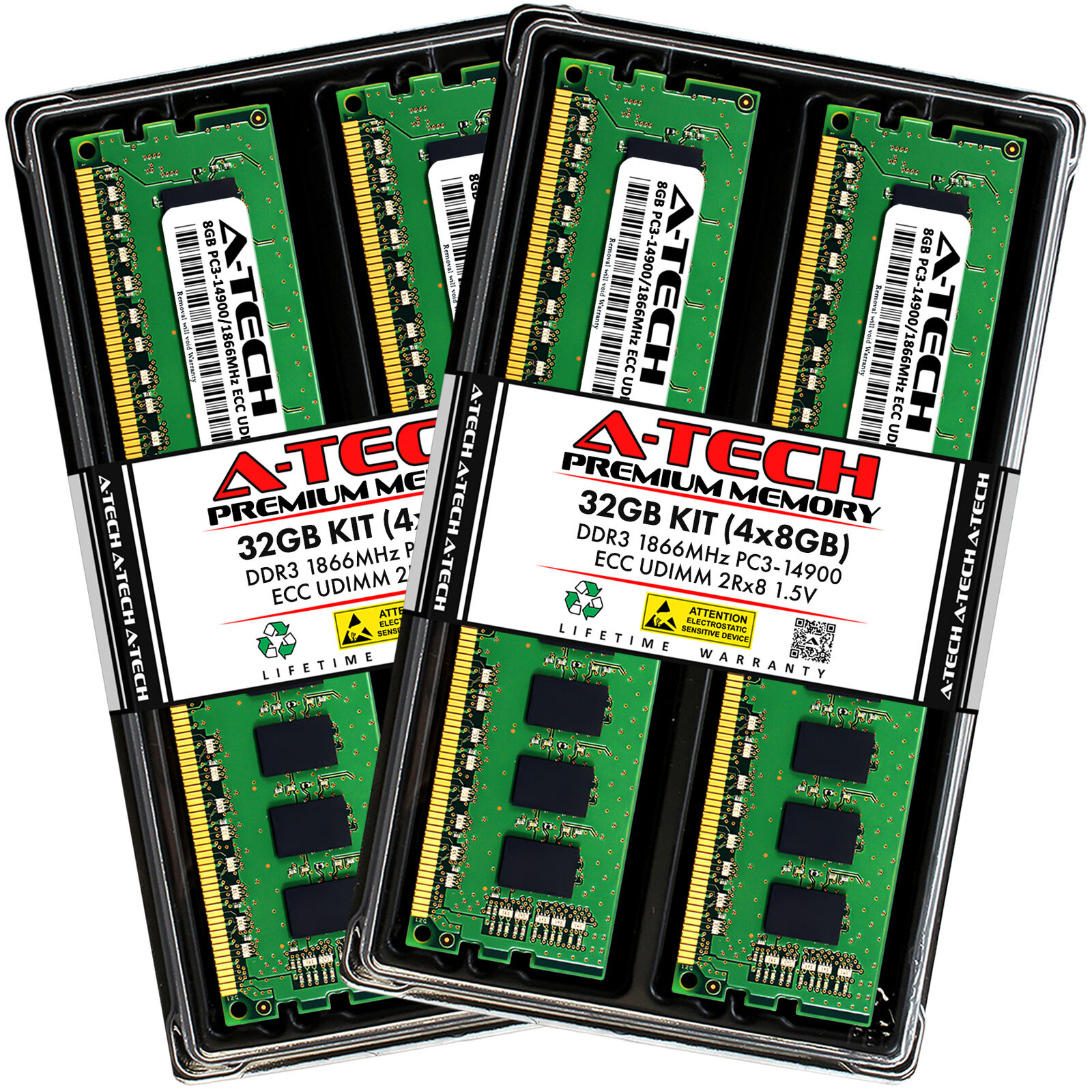 A-Tech 32GB 4x 8GB PC3-14900E ECC Unbuffered DDR3 1866MHz DIMM Server Memory RAM