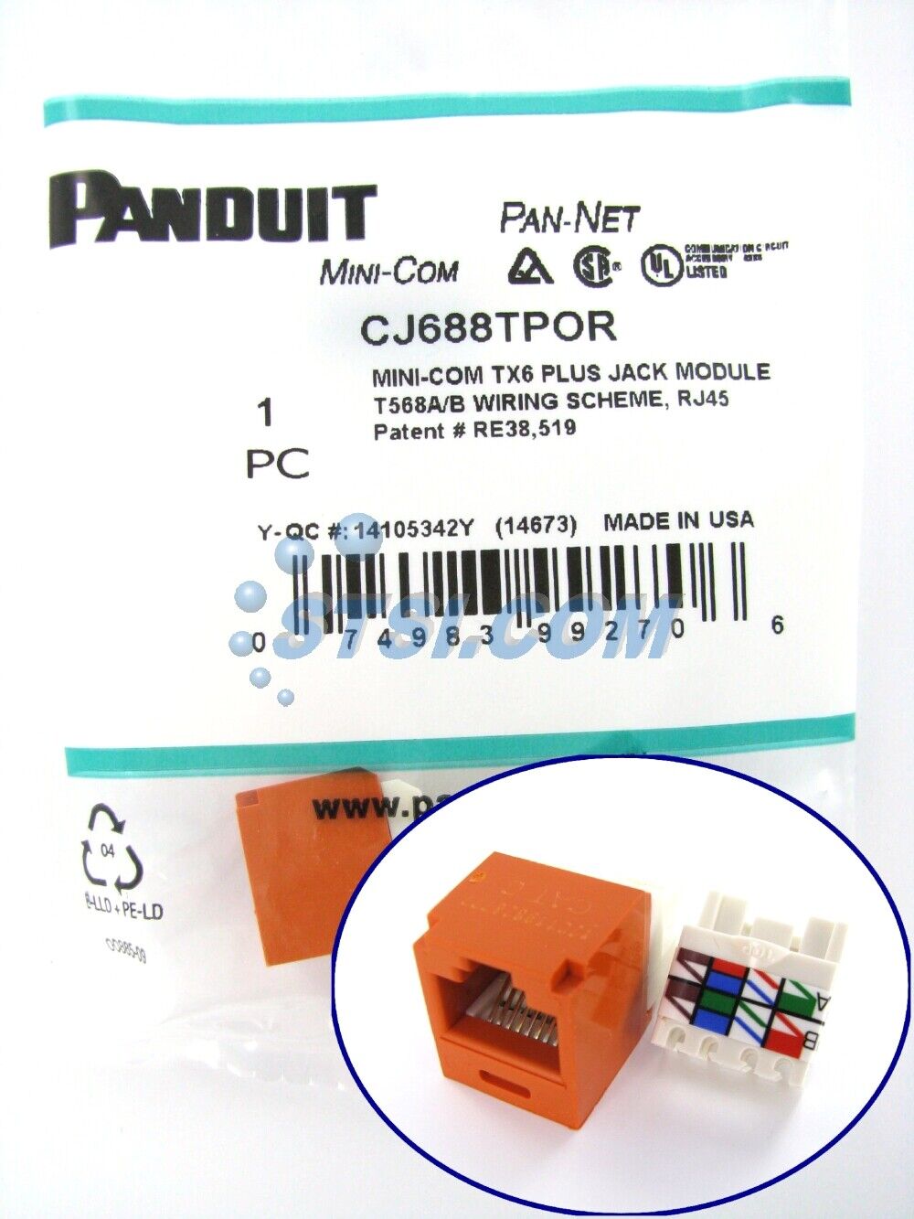 Panduit CJ688TPOR Cat6 Mini-Com Jack Module, Orange ~STSI