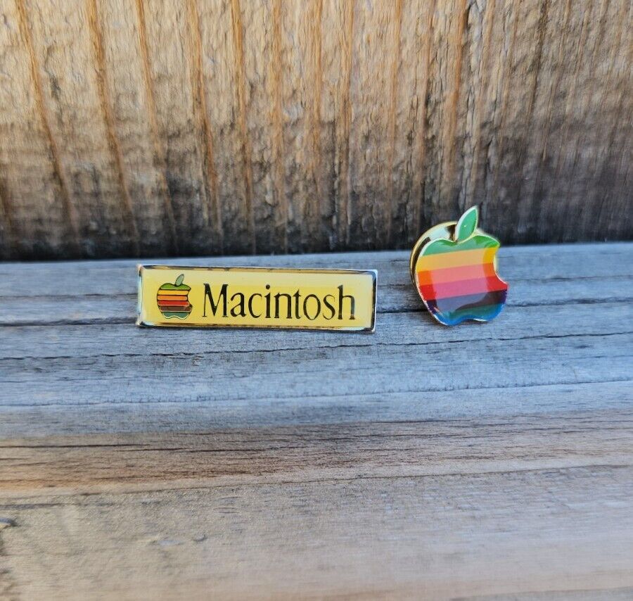 Vintage Apple, Macintosh Computer Rainbow Enamel Logo Lapel Pin lot Of 2