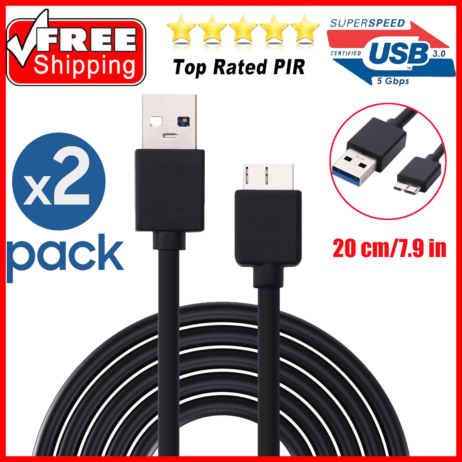 2X Micro USB 3.0 Cable High Speed Data SYNC For HDD Portable External Hard Drive