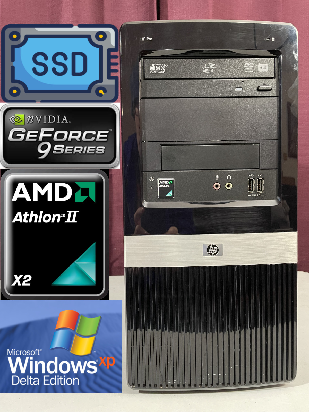 *RESTORED w/ SSD* HP Windows XP Vintage Retro Classic Gaming PC | AMD Geforce 9