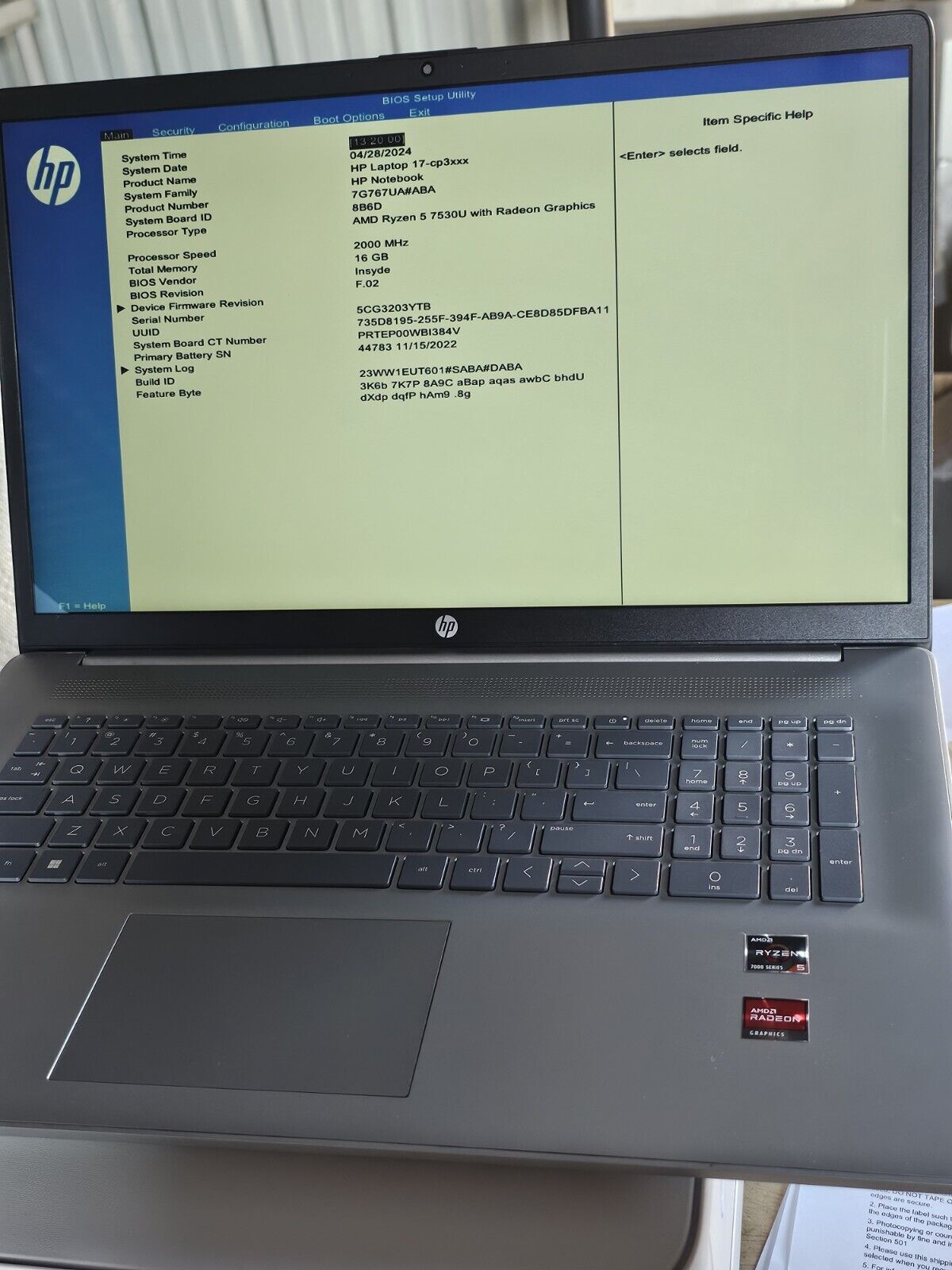 HP 17-CP3035CL 17.3\'\' (1TB SSD AMD Ryzen 5 7530U 16GB RAM) Touch Laptop - Silver