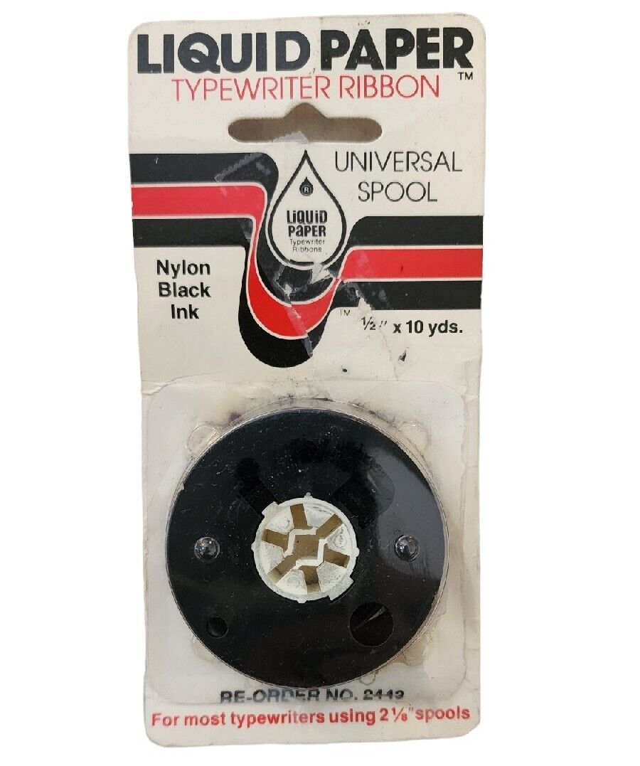 Vintage Liquid Paper Typewriter Ribbon Universal Spool Black 2443 NOS 1979 NIP