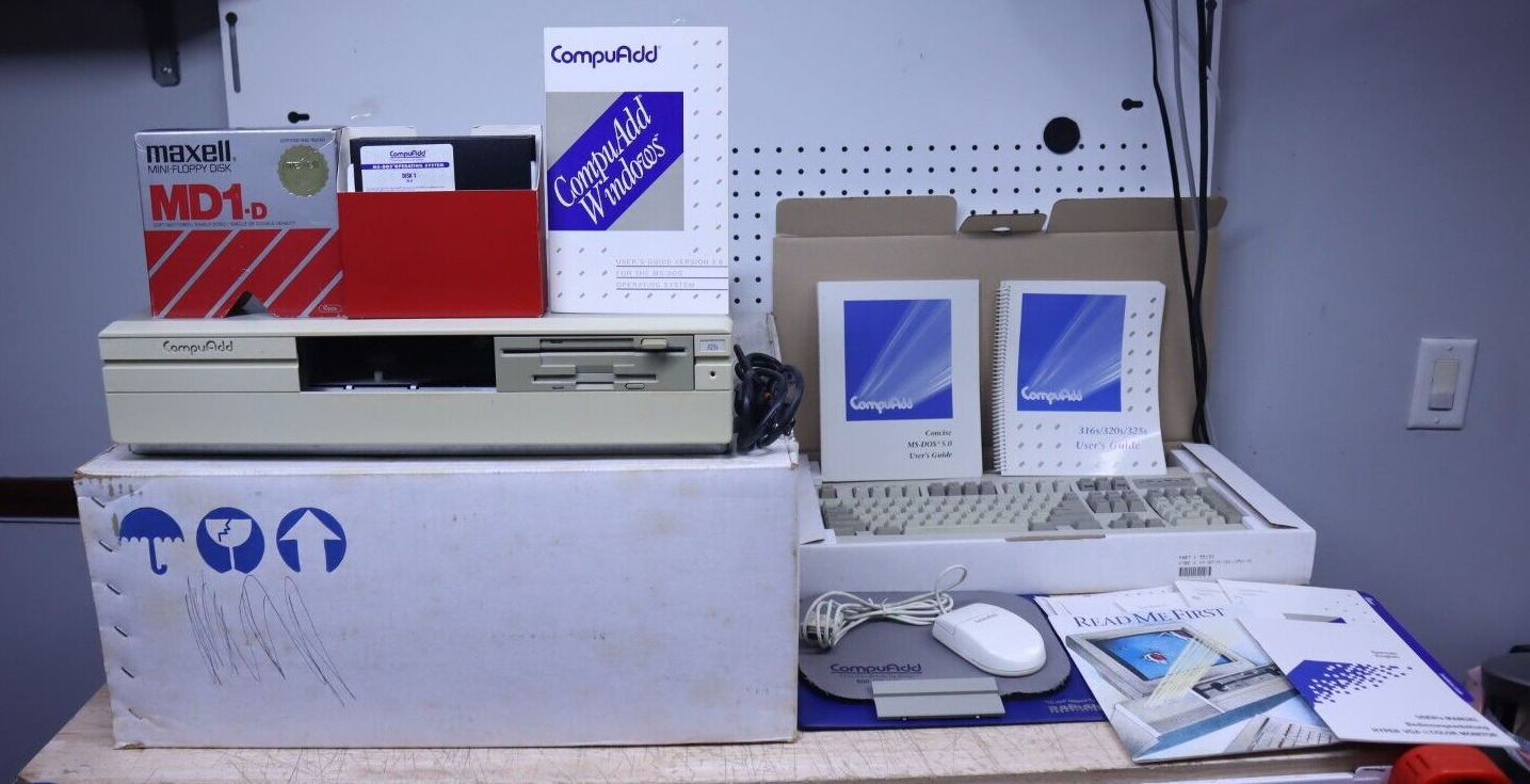 Nice Rare Vintage CompuAdd 325s Desktop Computer W/ Box Manuals Keyboard Disks+