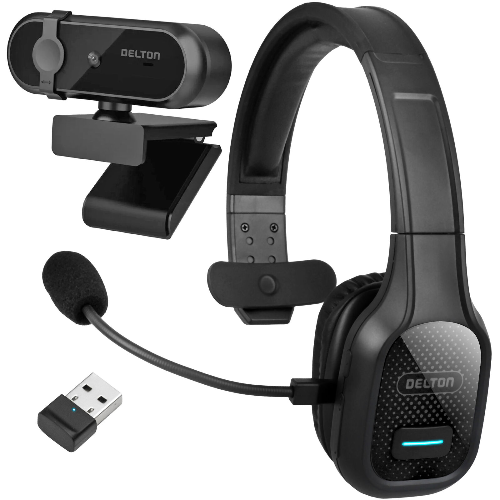 Delton Professional Wireless Computer Headset + Delton Webcam + USB Dongle