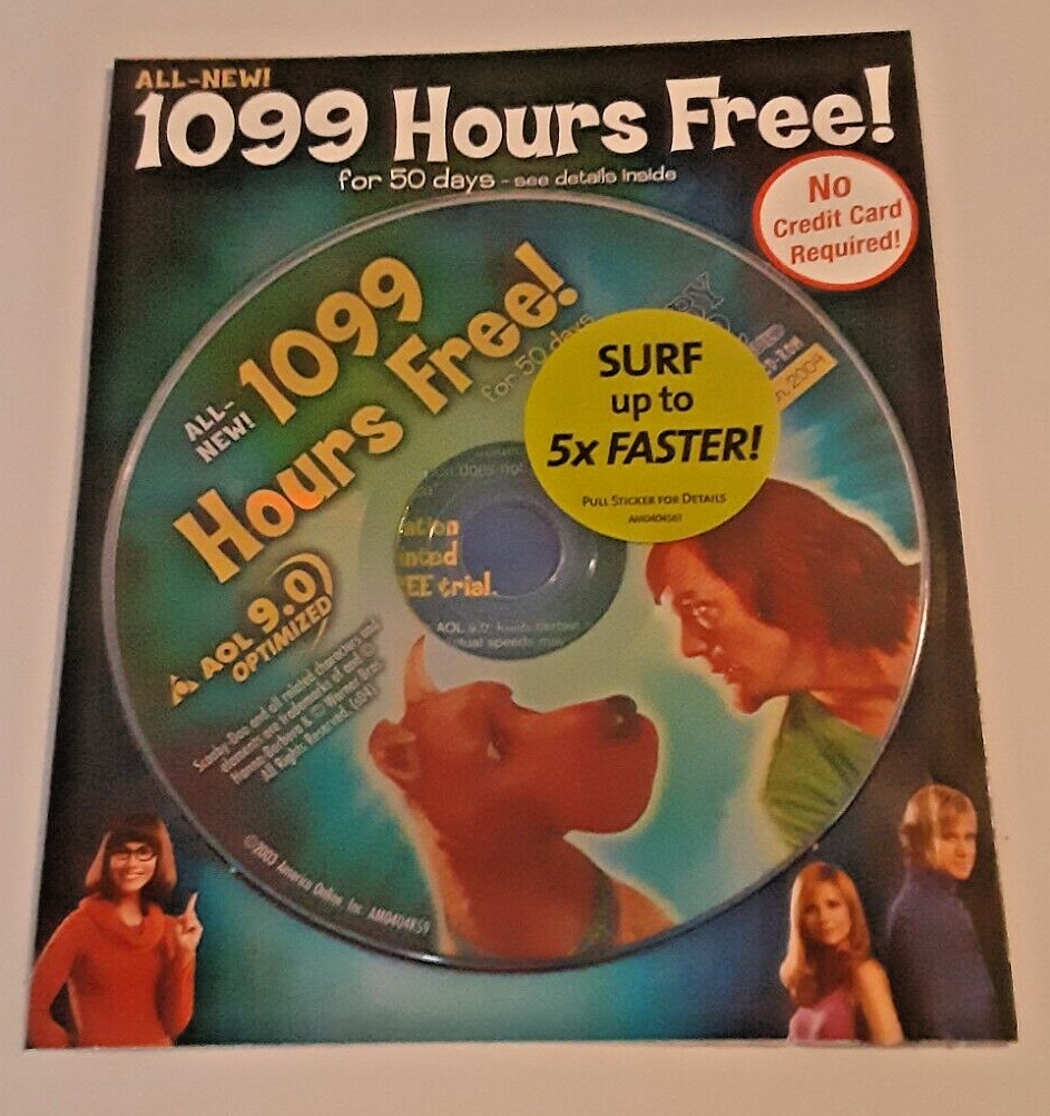 AOL SCOOBY DOO 2 CD 9.0 CD-ROM FACTORY SEALED NEW 1099 HOURS FREE VINTAGE   2024