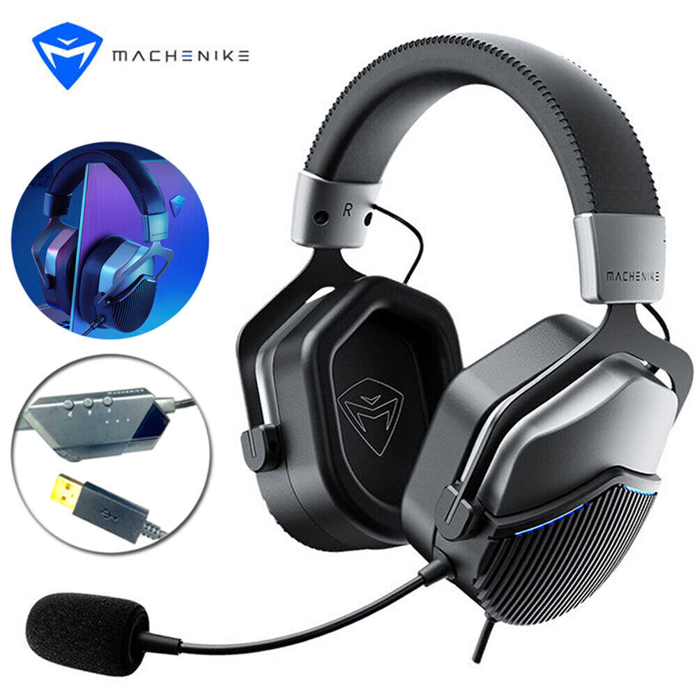 USB Gaming Headset Noise Cancelling Stereo Surround Headphones w/ Mic LED Light