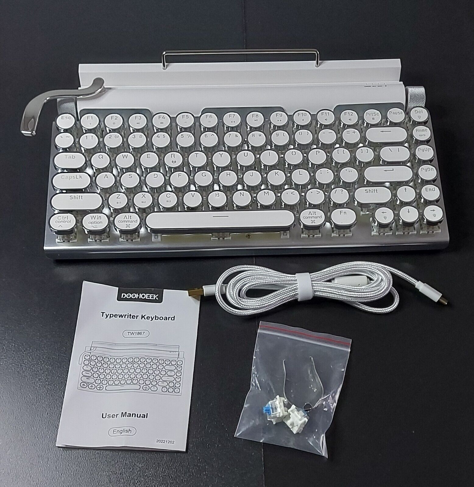 Retro Typewriter Keyboard 7KEYS Vintage w Bluetooth 5.0 Pearl-White