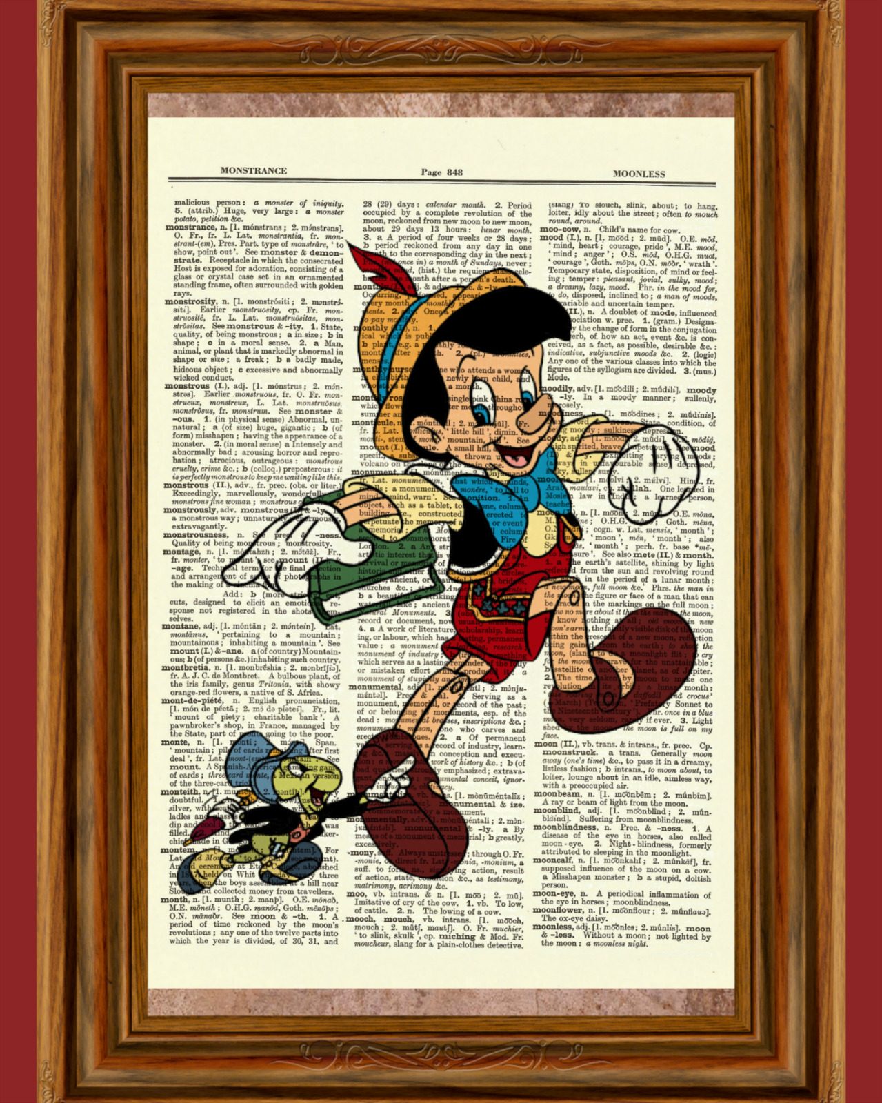 Pinocchio and Jiminy Cricket Dictionary Art Print Poster Picture Walt Disney