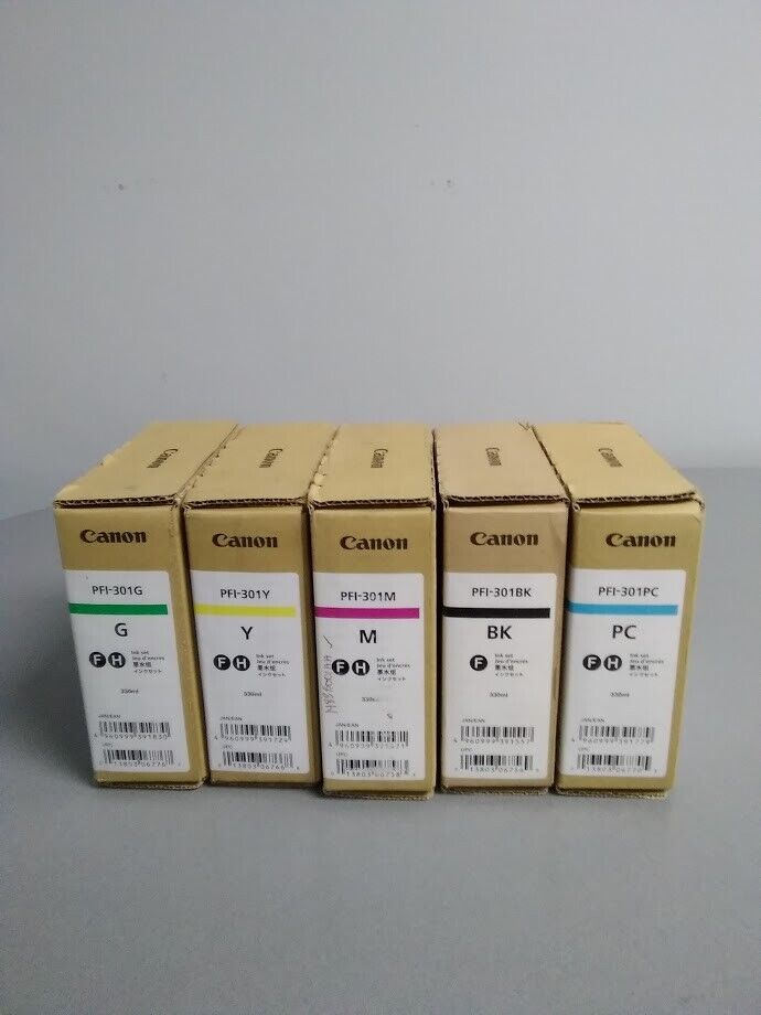 Canon Pfi-301 set of 5 Ink tank G,Y,M,BK,PC ImagePROGRAF 8100 9100