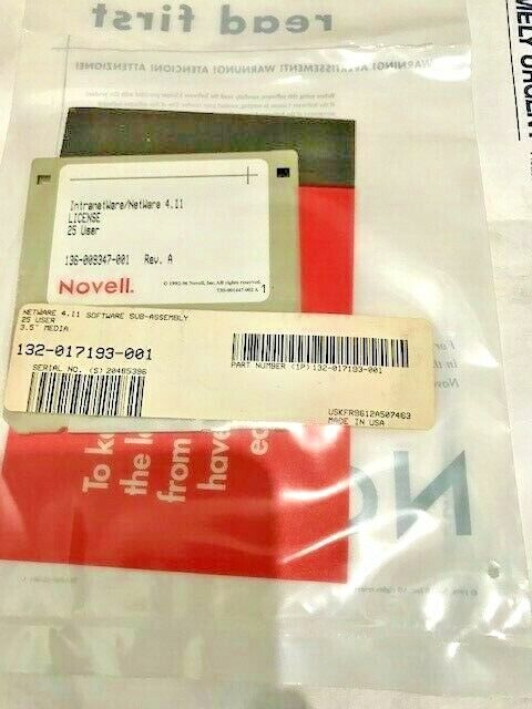 ULTRA RARE VINTAGE NOVELL NETWARE 4.11 25 USER LICENSE ADDS 25 USERS RM4