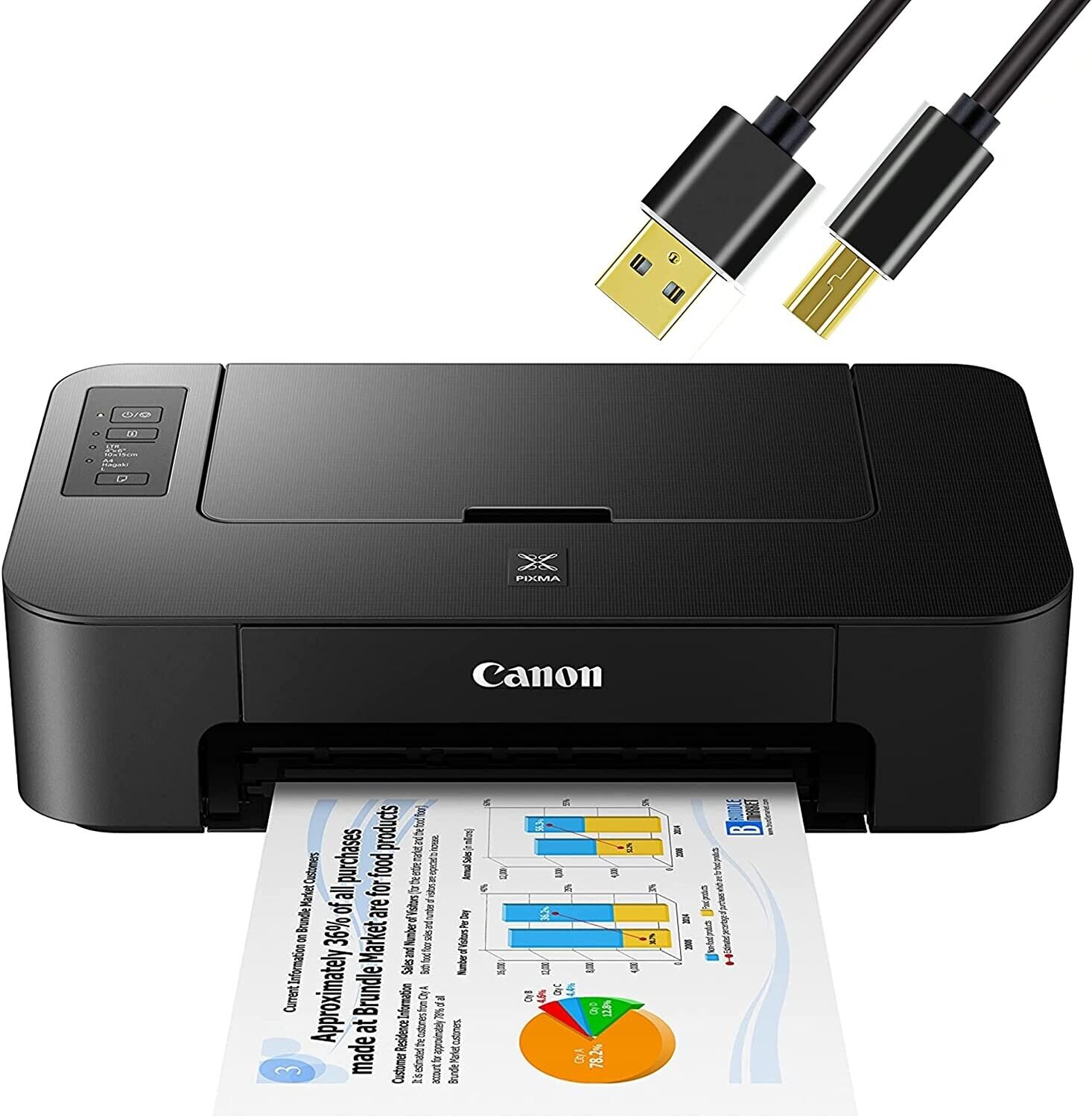 Canon PIXMA Wireless All-In-One Inkjet Printer. TS202 - 6 ft Cable - Black