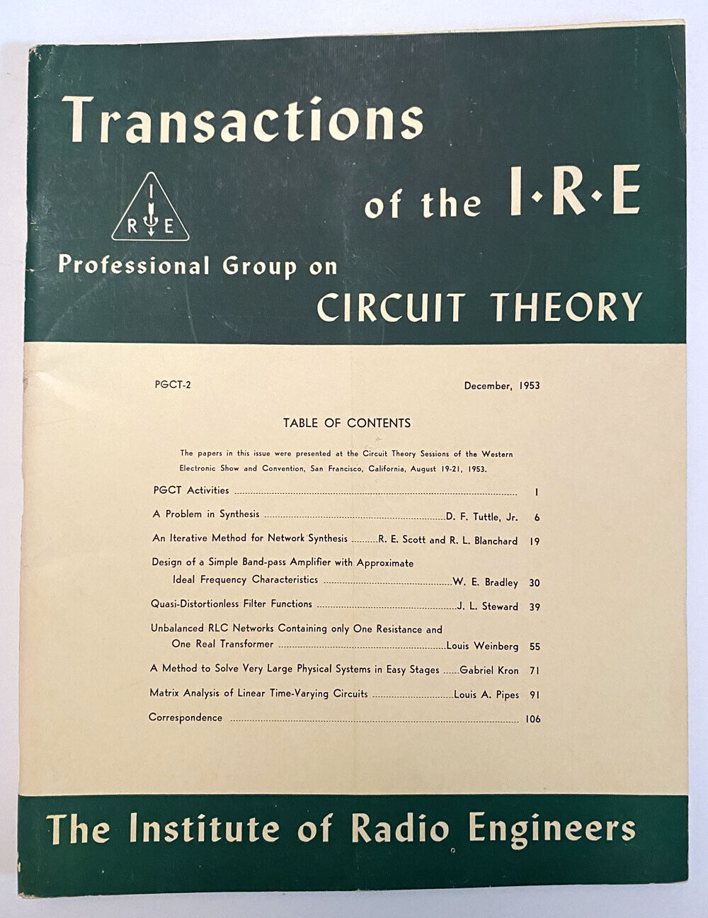 Transactions Of The I.R.E. Circuit Theory PGCT-2 Dec. 1953 Nice Rare