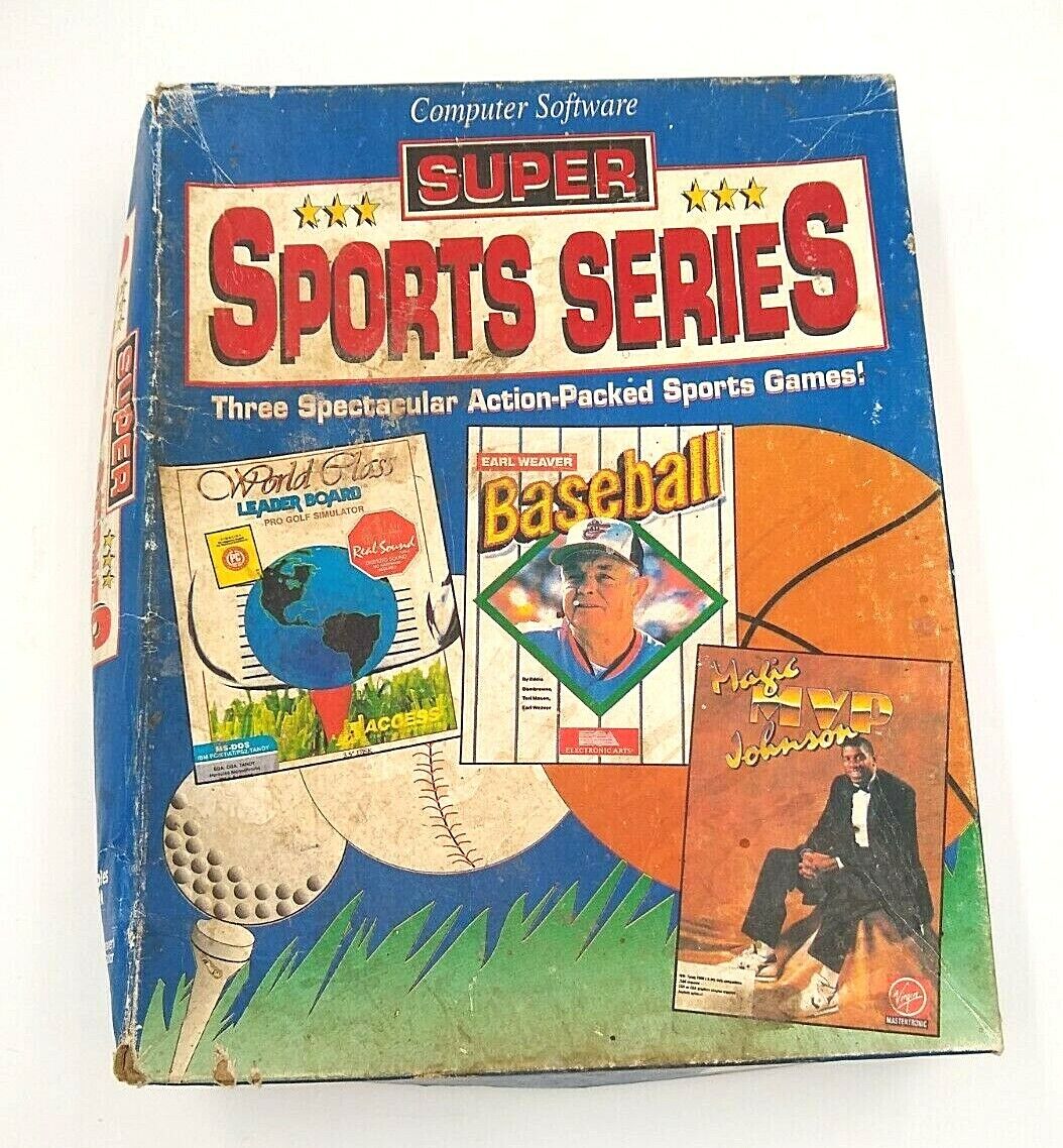Vintage Super Sports PC Game Earl Weaver Baseball Magic Johnson MVP Golf Sim