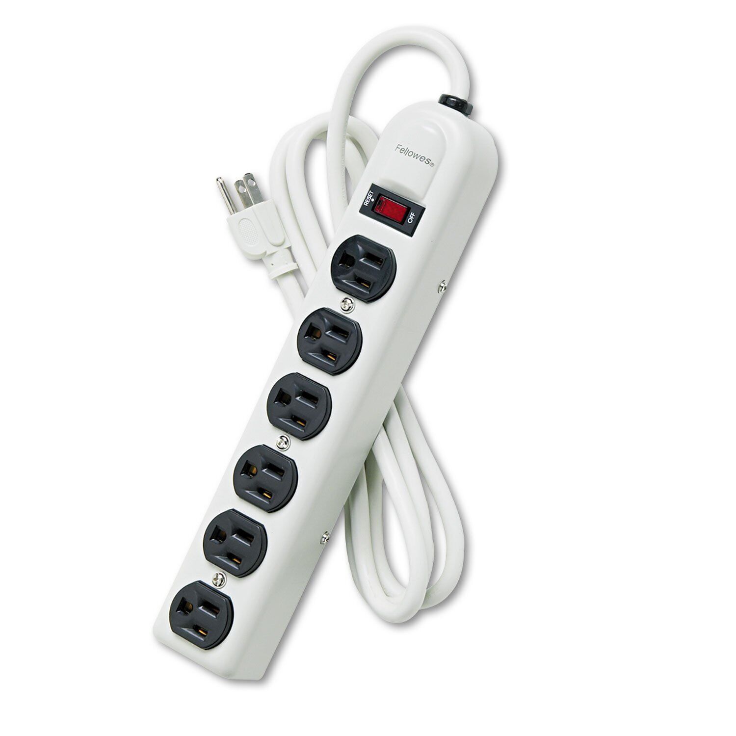 Fellowes 99027 Metal Power Strip with 6 Outlets (99027) Pack of 1, Grey 