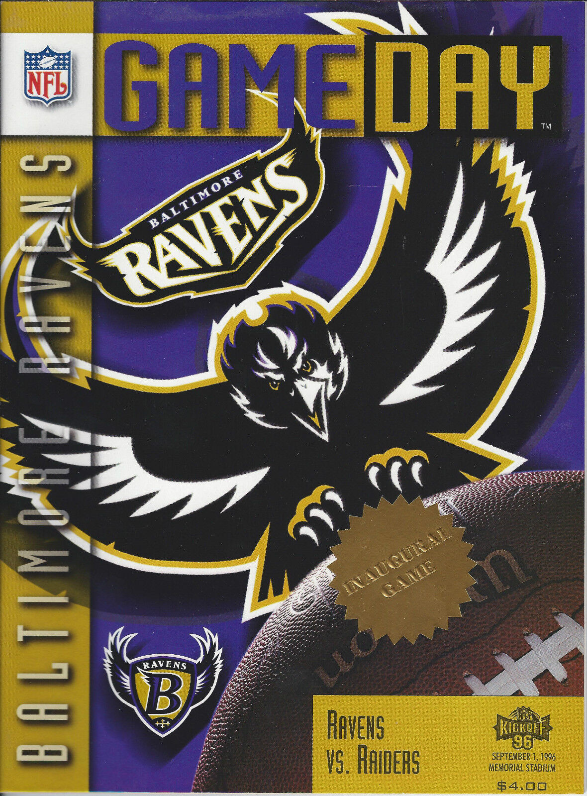 Baltimore Ravens  GAMEDAY Program   INAUGURAL Game  Gold Foil Issue RARE 9/1/96
