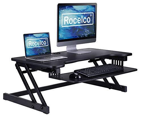 Rocelco 37.5 Deluxe Height Adjustable Standing Desk Dual Monitor Keyboard, Black