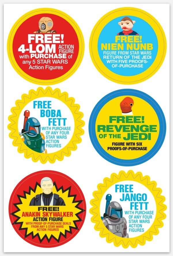 Set of 12 Kenner STAR WARS Vintage style mail Away Offer sticker sheet 1:1 scale