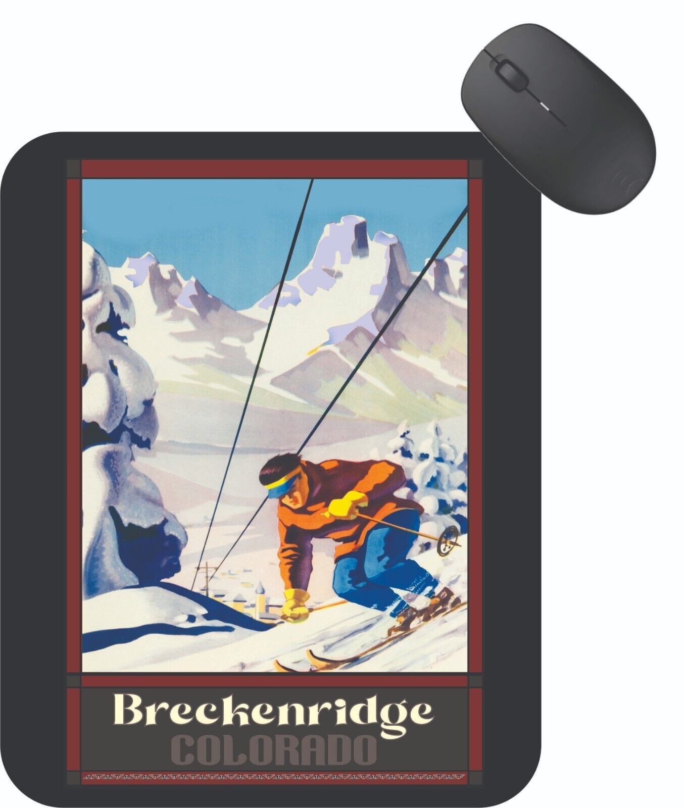 Ski Breckenridge Colorado Mouse Pad Skiing Travel Poster Art & Downhill Slopes