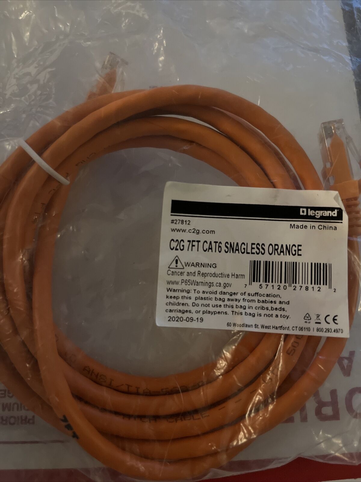 Cables To Go Networking 27812 7ft Cat6 Patch Cable Orange Rj45m/m