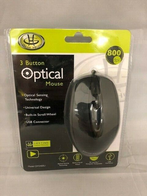 Gear Head 3 Button Optical Mouse 800 DPI PC and MAC Computers NEW