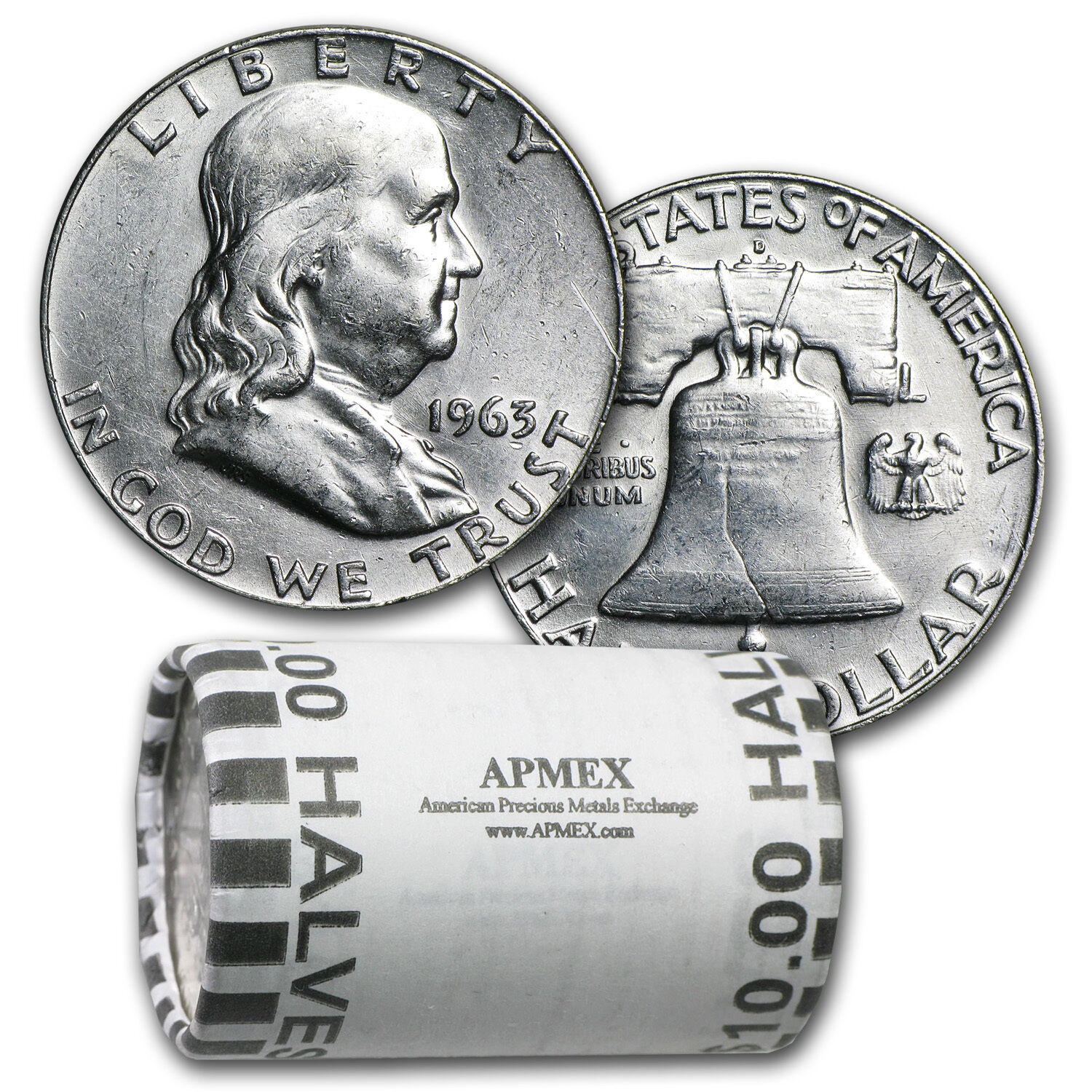 90% Silver Franklin Half Dollars - $10 Face Value Roll - Almost Uncirculated