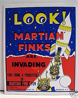 Vintage Martian Fink Henal Novelty Gumball Vending Machine Sign