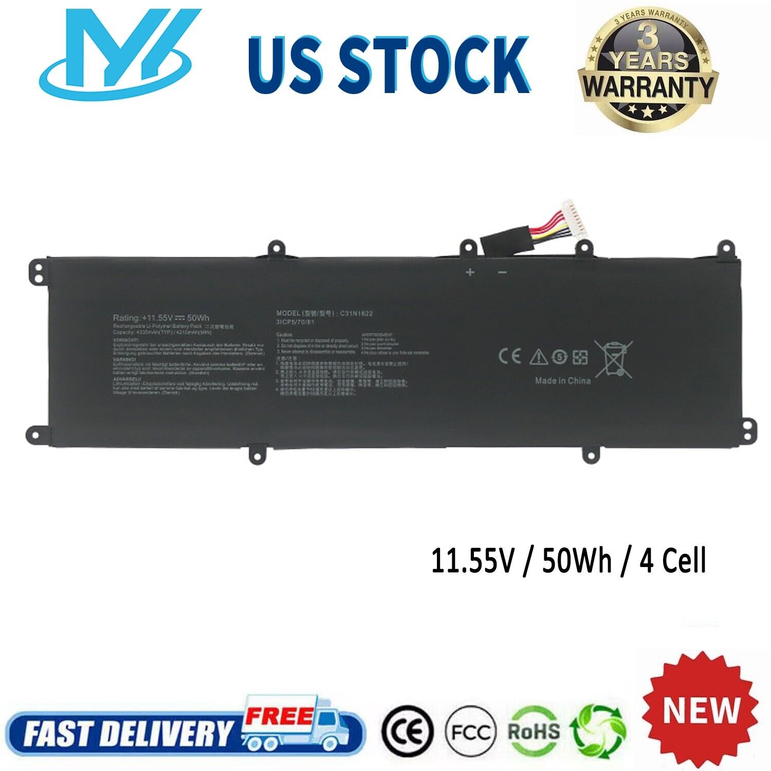 ✅New C31N1622 Battery For Asus Zenbook UX3430UA UX530UQ UX530UX UX430UA 50Wh
