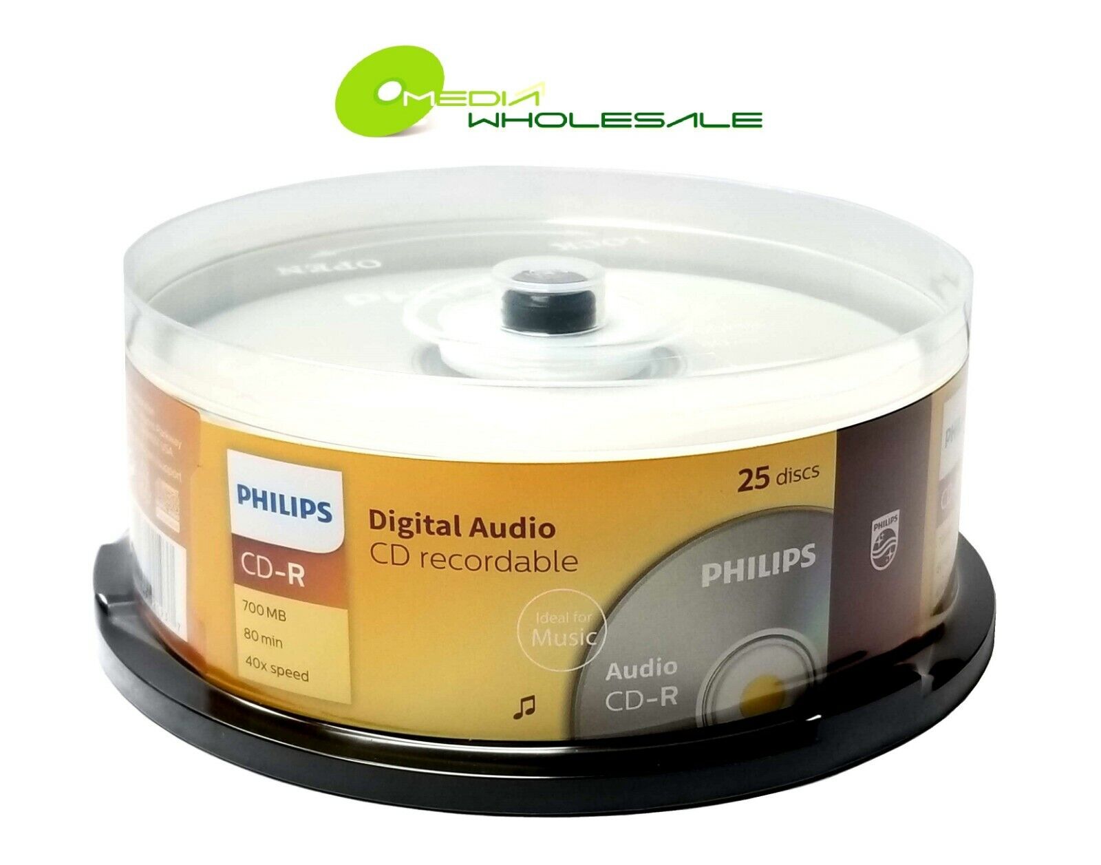 25 PHILIPS Digital Music CD-R 40X  Branded Logo 700MB Audio Media Disc Cake Box