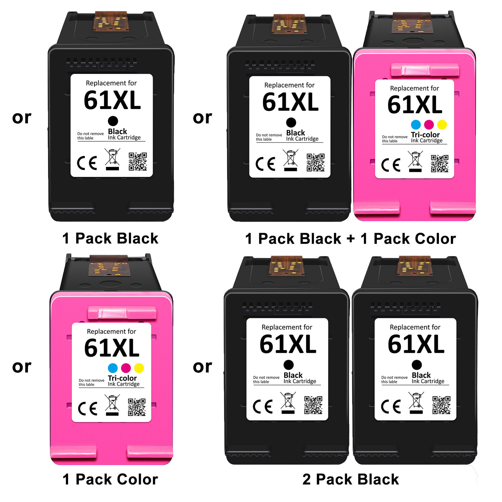 XXL Black Color Ink Cartridges 61XL 62XL 63XL 64XL 65XL 67XL for HP Printers Lot