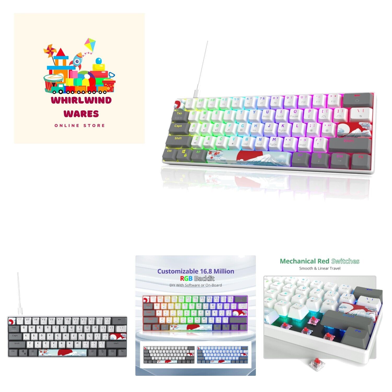 RGB Mechanical Keyboard 60 Percent Red Switches, Ultra-Compact Mini Wired Gam...