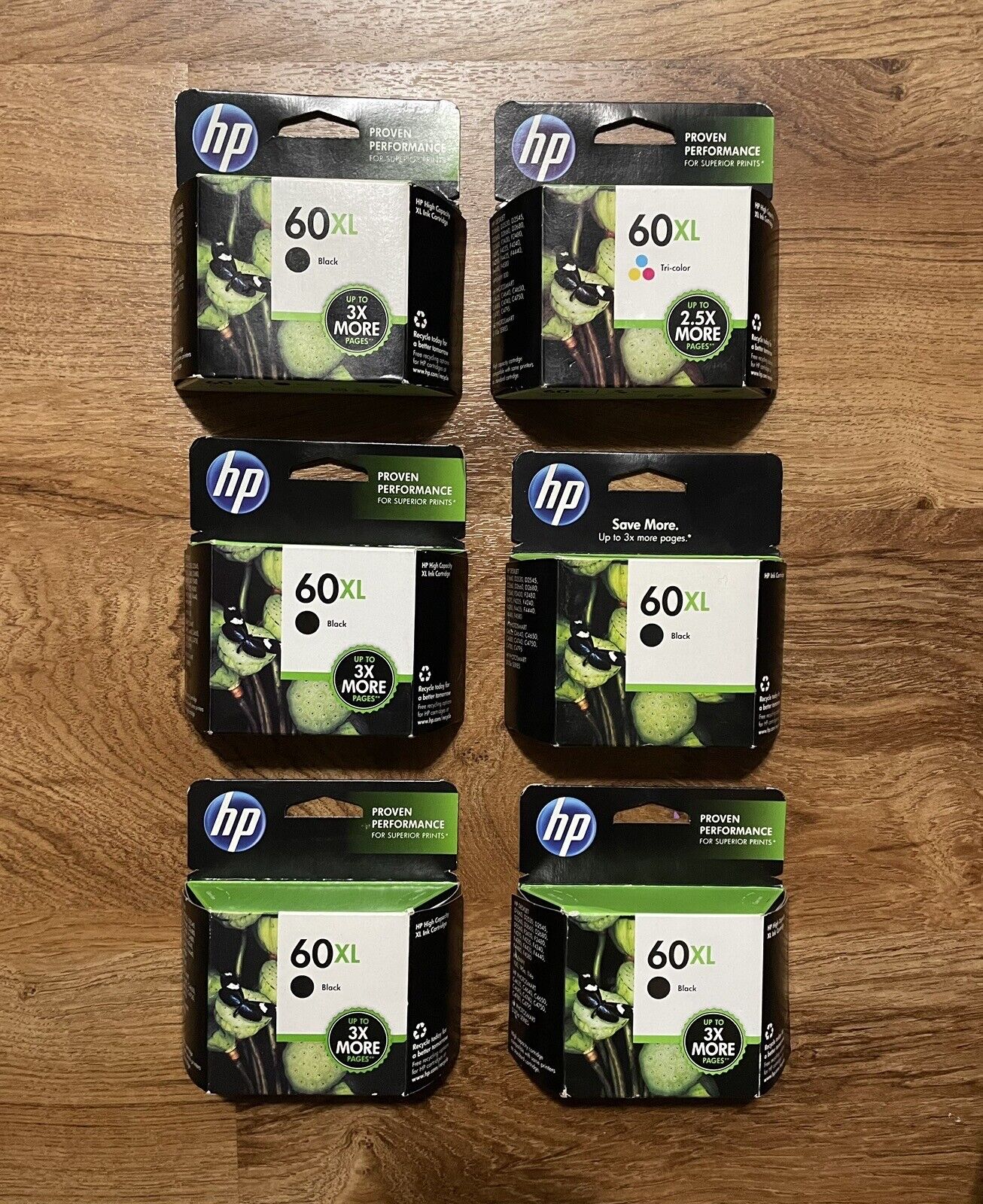 Lot Of 5 HP 60XL Original Black Ink Cartridges And 1 Tri Color All expired 2013