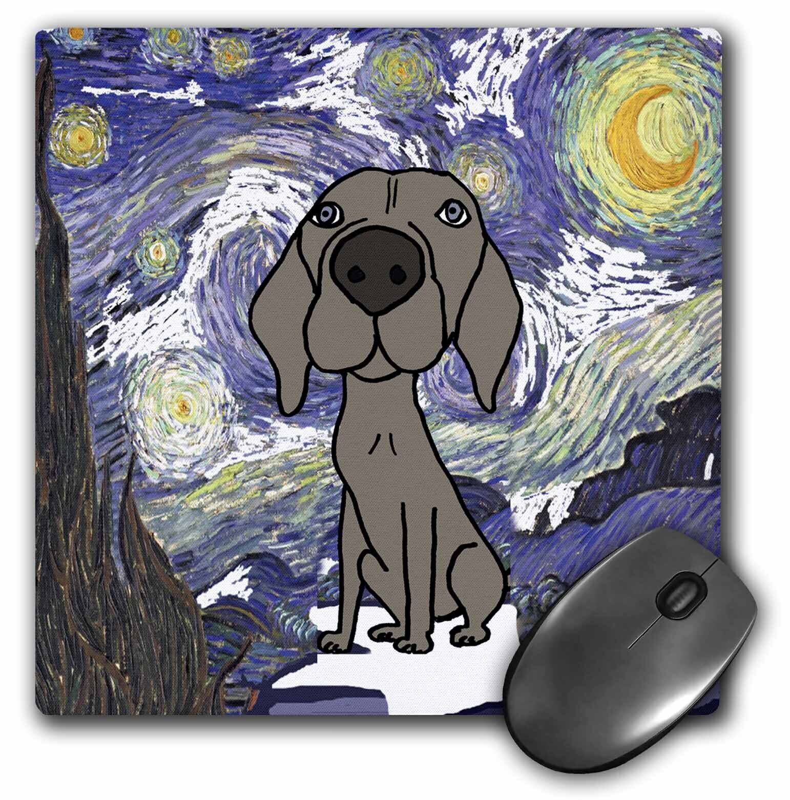 3dRose Funny Cute Weimaraner Puppy Dog in Starry Night Van Gogh Art MousePad