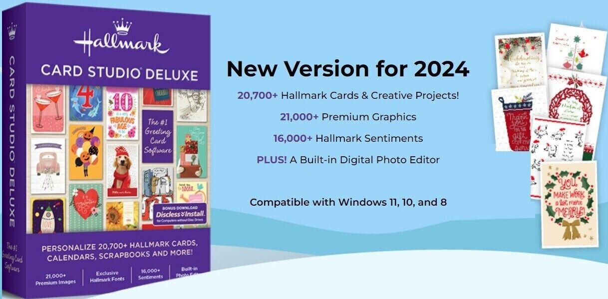 Hallmark Card Studio Deluxe 2024, Sealed DVDs, Windows 11 10 8, Ships Worldwide
