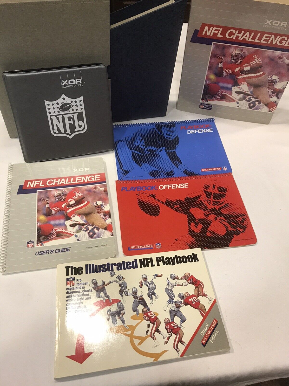 IBM PC Game 1985 NFL Challenge XOR Complete Box, Disks, Manuals, Playbook