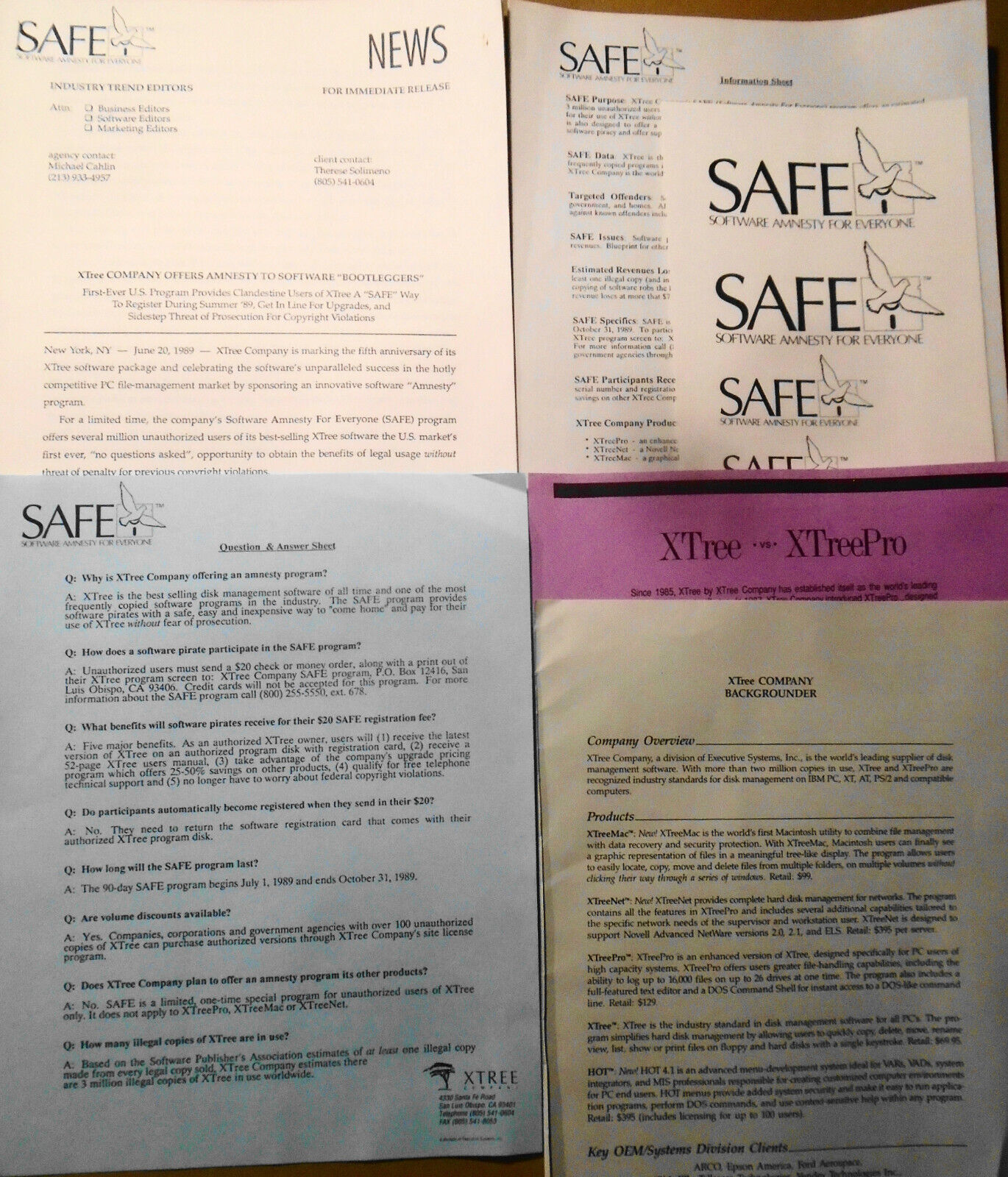 1989 Software Amnesty For Everyone (SAFE). XTree Company program for Bootleggers