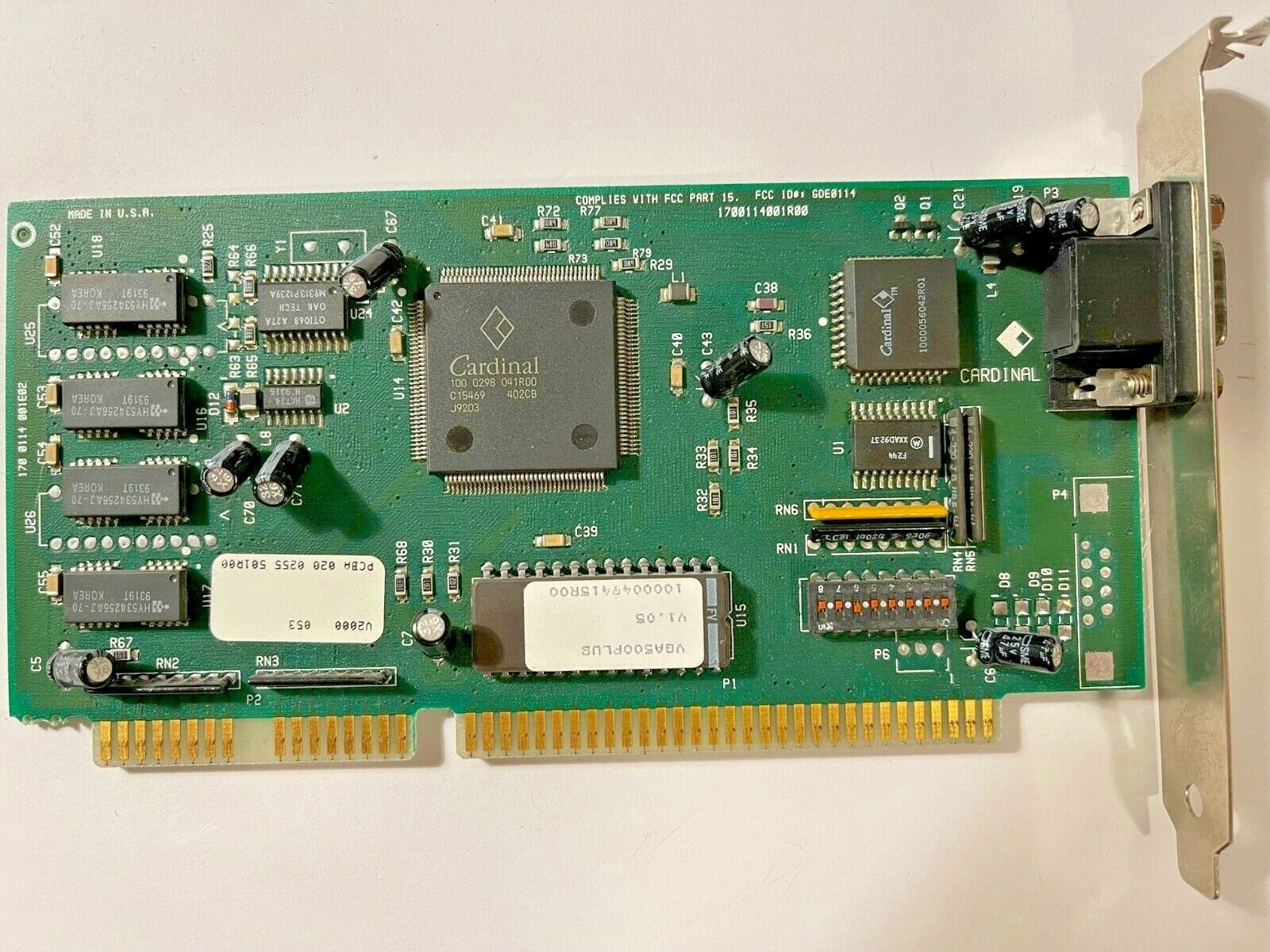 RARE VINTAGE 1991 CARDINAL TECHNOLGIES VGA500+ 16-BIT ISA VGA CARD GDE0114 MXB20