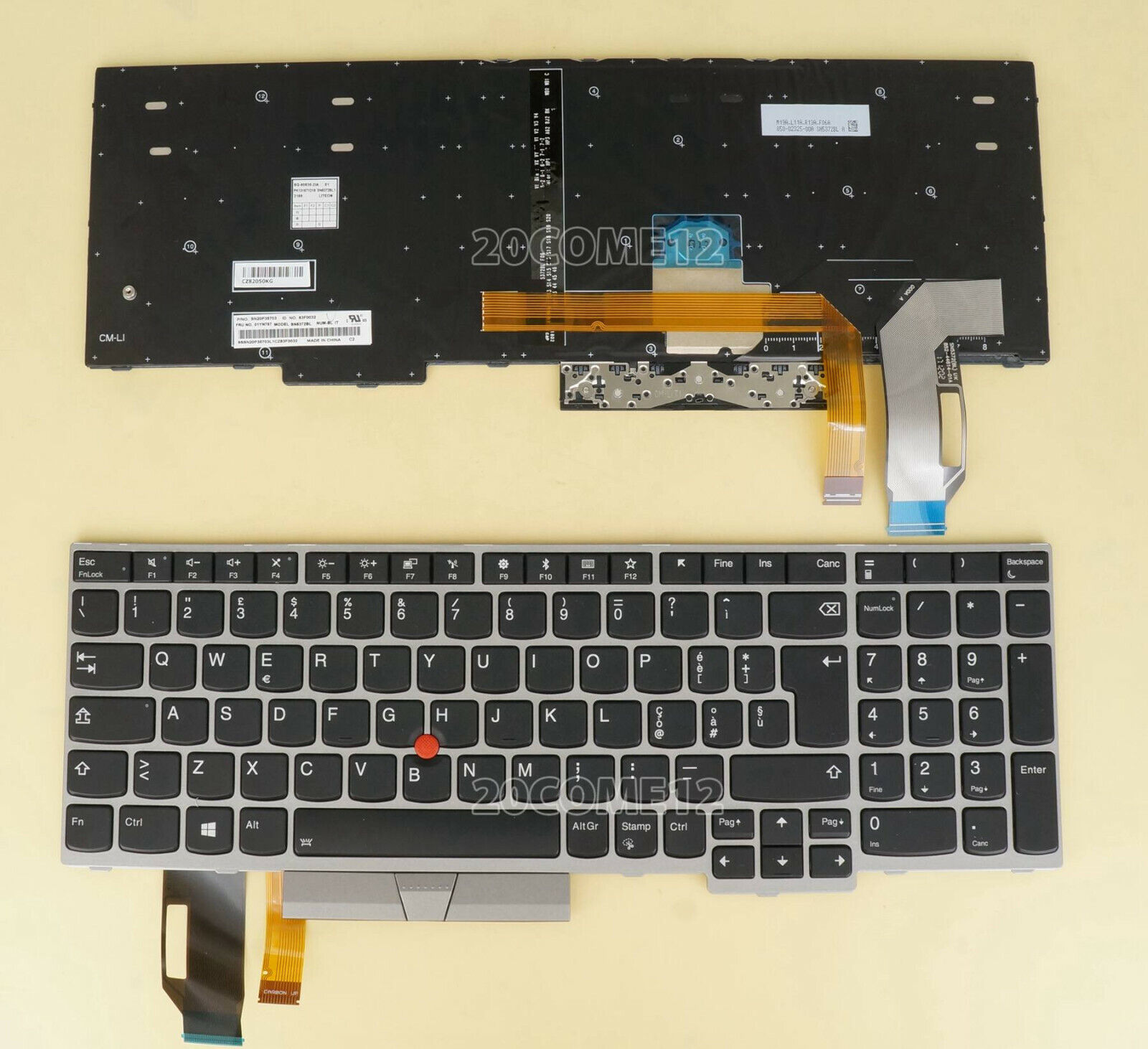 New for Lenovo Thinkpad L580 L590 T590 Keyboard Backlit Silver Italian Tastiera