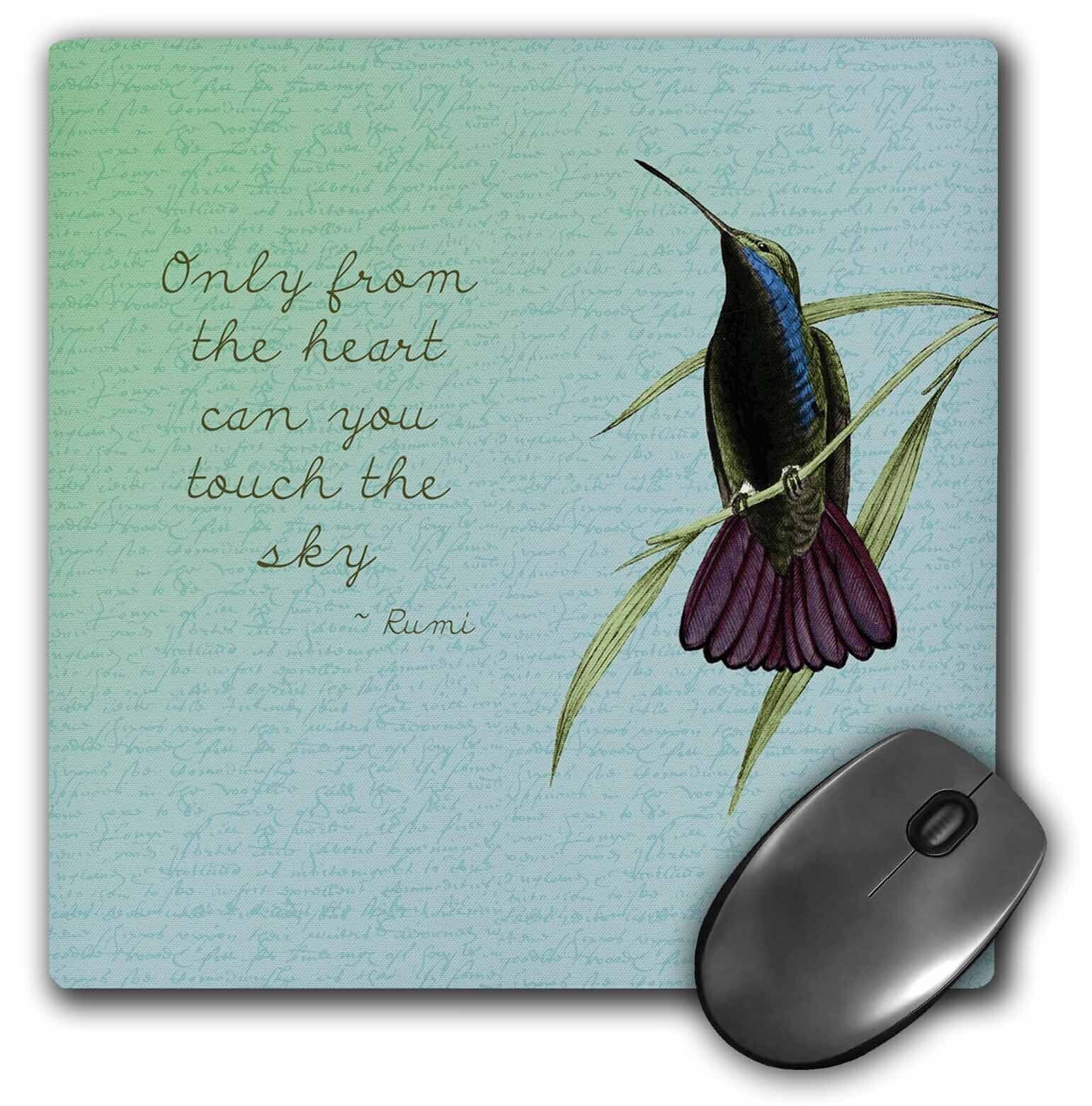 3dRose Hummingbird vintage with Rumi quote inspirational art MousePad