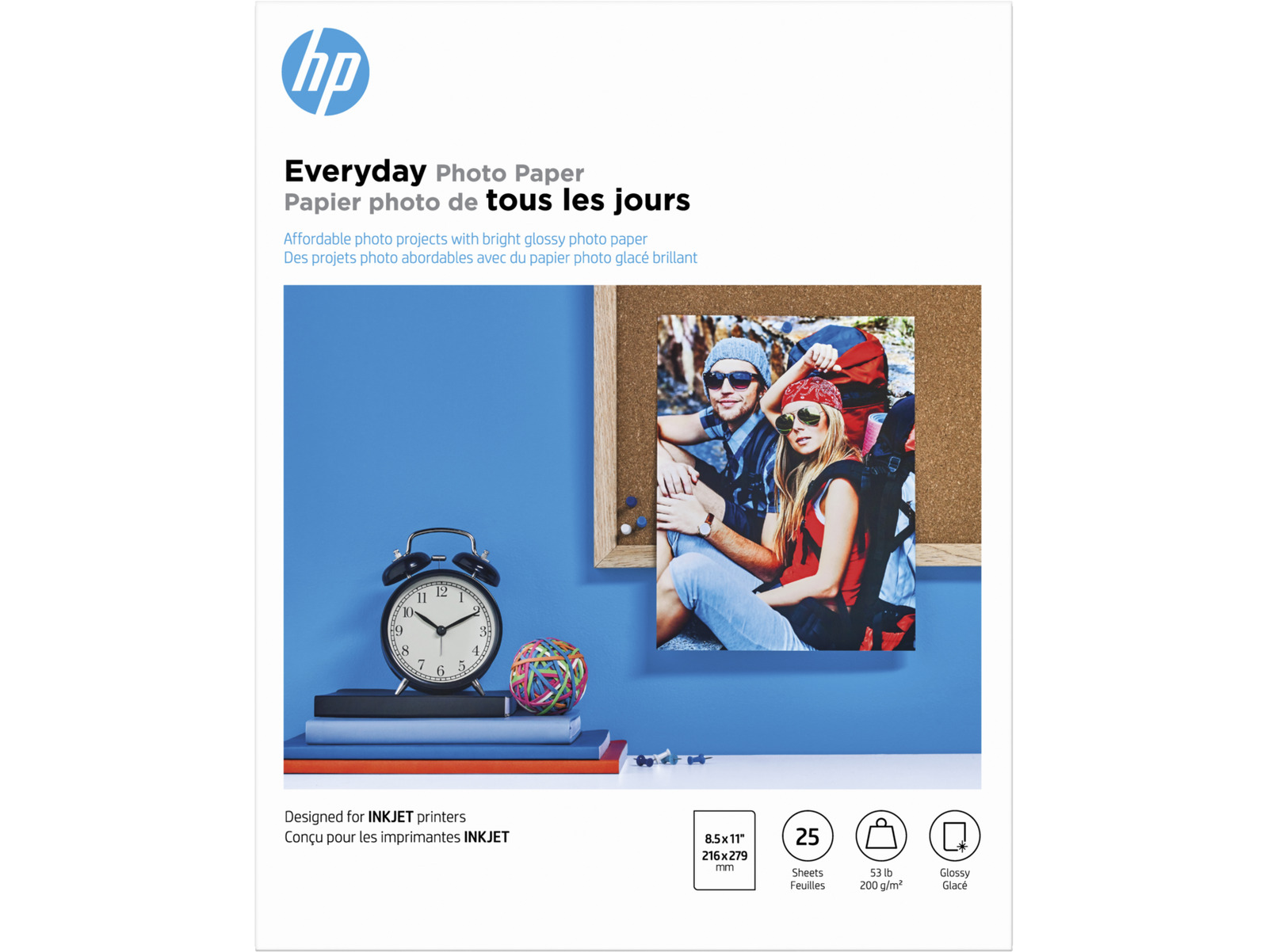 HP Everyday Photo Paper, Glossy, 52 lb, 8.5 x 11 in. (216 x 279 mm), 25 sheets
