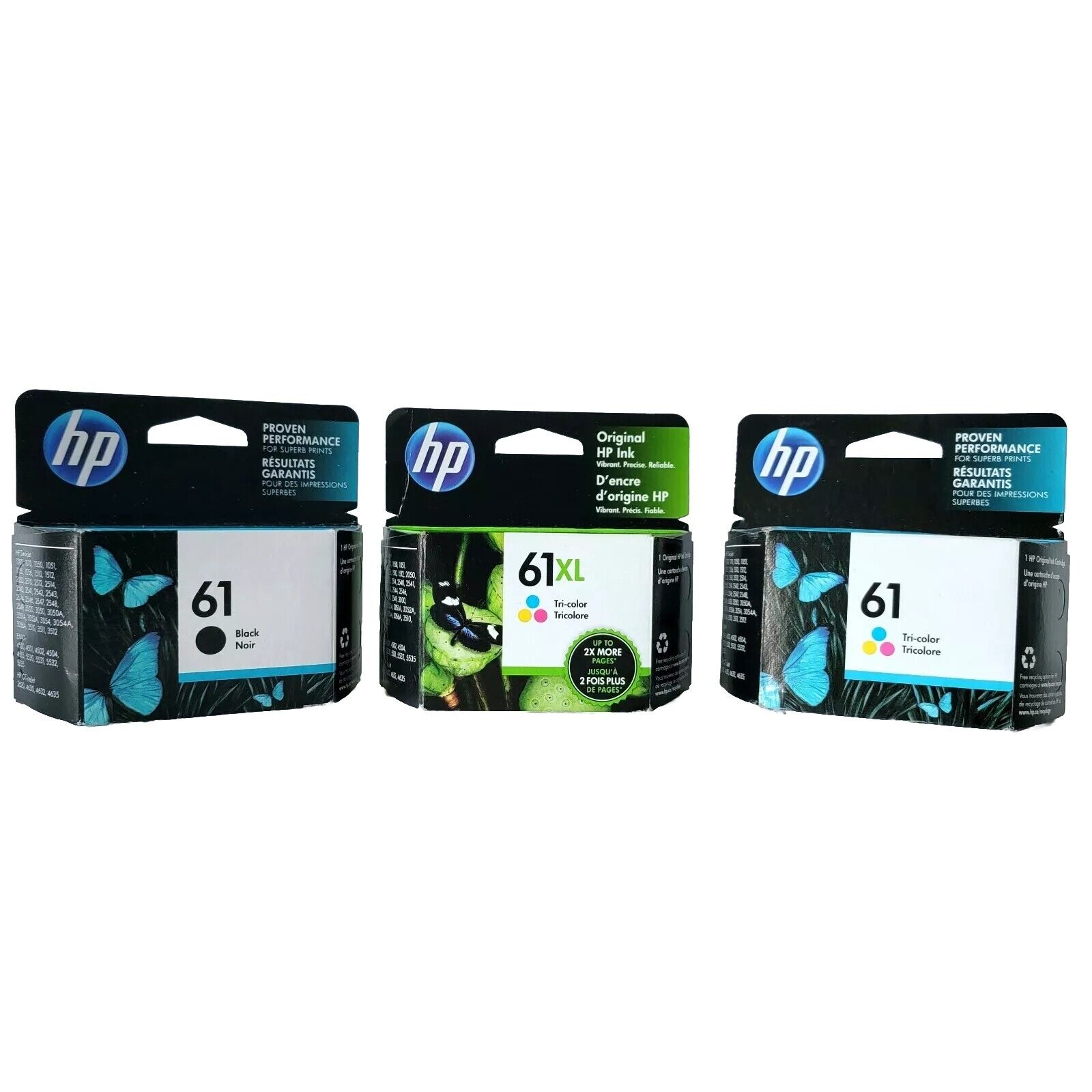 LOT of 3x GENUINE HP Ink Cartridges 61 + 61XL Color + 61 Black - Exp. 2022