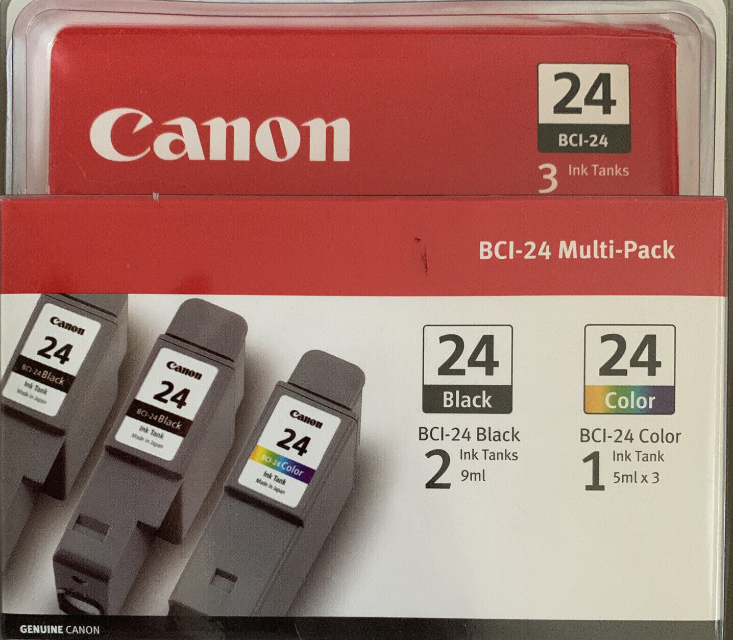 Canon BCI-24 Ink Cartridges Two Black/One Color 3 Pack Brand New 